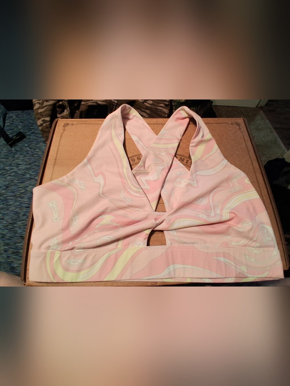 Fabletics Women's Pink Swirl Print Sports Bra